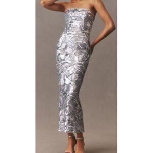 Elegant Silver Strapless Midi Dress